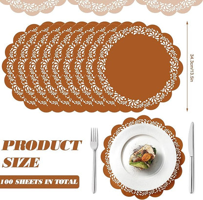 100 Pcs Platos De Barro Mexicanos Paper Placemats 13.5 Inches Cielito Lindo Party Decoration Disposable Scalloped Cinco De Mayo Paper Placemats for Fiesta Mexican Baby Shower Decor