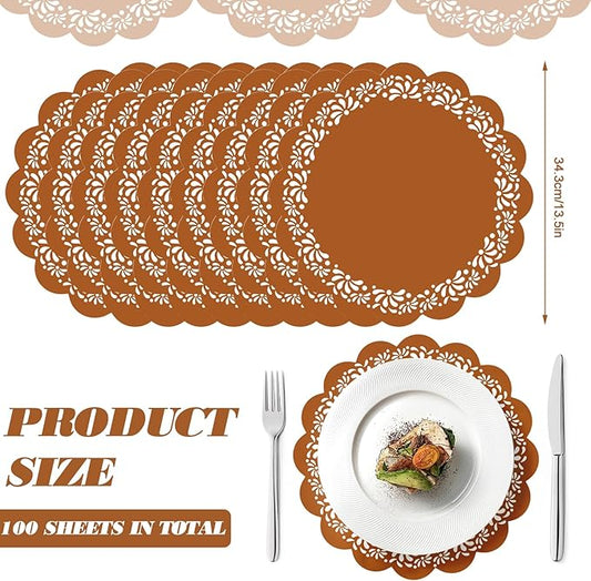 100 Pcs Platos De Barro Mexicanos Paper Placemats 13.5 Inches Cielito Lindo Party Decoration Disposable Scalloped Cinco De Mayo Paper Placemats for Fiesta Mexican Baby Shower Decor