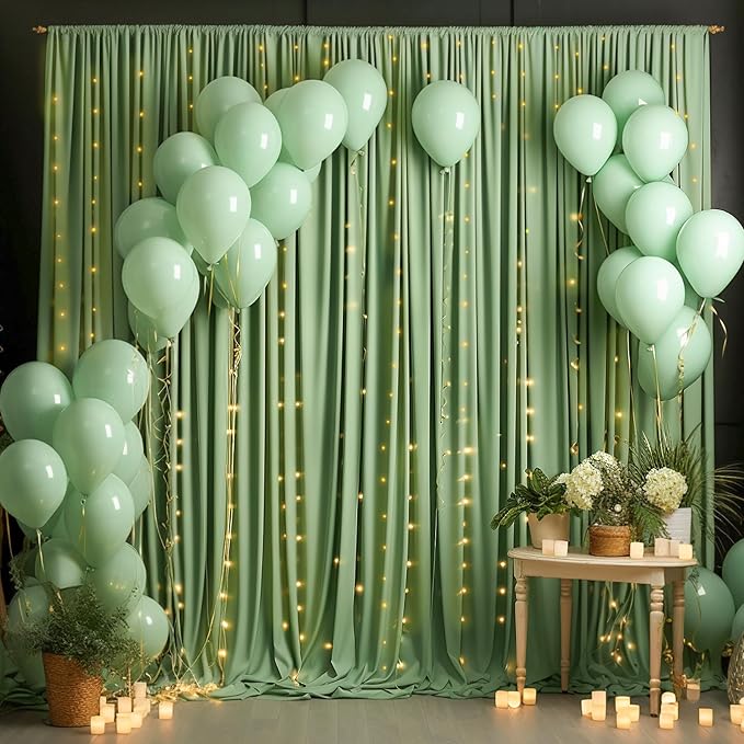10x10 Sage Green Backdrop Curtain for Parties Wrinkle Free Dark Green Photo Curtains Backdrop Drapes Fabric Decoration for Baby Shower Birthday Party Photography 5ft x 10ft,2 Panels