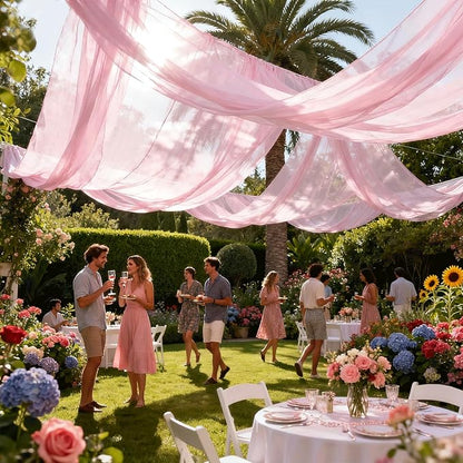 Wedding Arch Draping Fabric 29" x 18 FT Light Pink Sheer Chiffon Outdoor Curtain Drapes for Wedding Birthday Party Ceremony Decor(2 Panels, Light Pink)