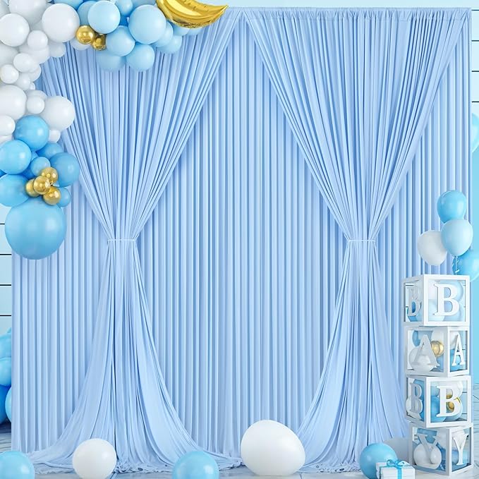 10 Panels Baby Blue Backdrop Curtain for Baby Shower Parties Wrinkle Free Light Blue Curtains Backdrop Drapes Fabric Decoration for Birthday Party Photography 50ft x 10ft