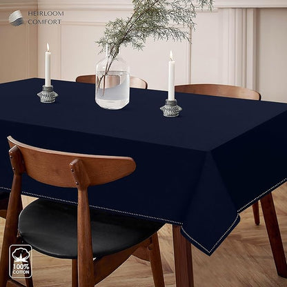 Navy Blue Table Cover, 100% Cotton Tablecloth 60x102 Inch, Fits 8-10 Seats, Soft, Durable, Washable, Wrinkle Resistant, Rectangle Table Cloth for Dining, Holiday Celebrations, Dinner