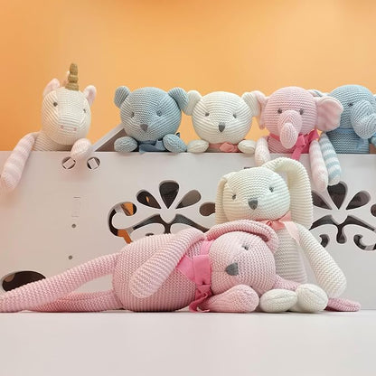 100% Organic Cotton Baby Toys White Bunny Rabbit Stuffed Animal for Newborn 7.1"