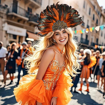 Women's Carnival Feather Headpieces Sequin Headdress for Wedding Masquerade Party Cosplay Feather Headbands