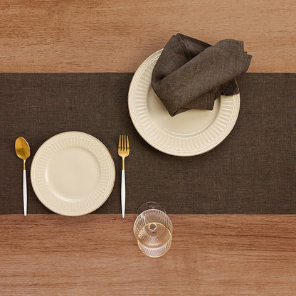 Solino Home Linen Table Runner 90 Inches Long - Athena, 100% Pure Linen Chambray Brown Table Runner 14 x 90 Inch for Dining, Fall, Autumn, Winter