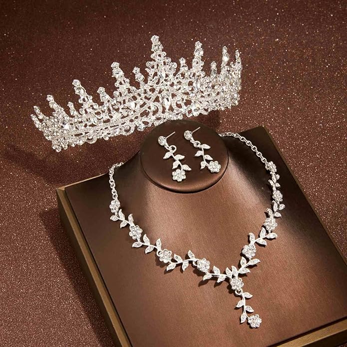 Kamirola Tiaras and Crowns for Women,Tiaras Earrings Necklace, Crystal Bridal Jewelry Set (TR48)