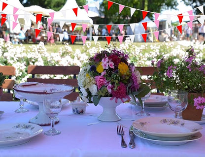 100 Feet 60 Pcs Red White and Pink Pennant Banner Flag String Hanging Triangle DIY Flag, Bunting Streamers Decoration for Grand Opening, Birthday, Wedding Celebration(Red White & Pink)