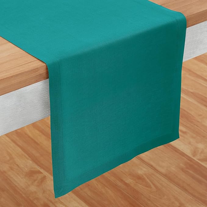 Solino Home Linen Table Runner 36 Inches - 100% Pure Linen Teal Table Runner 14 x 36 Inch Ideal for Dresser and Coffee Tables - Fete