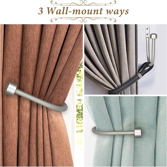 TONIAL Curtain Holdbacks, Decorative Curtain Tieback for Wall Antique Silver Window Drapery Hold Backs Large with Round Finials (1 Pair/2 Pack)