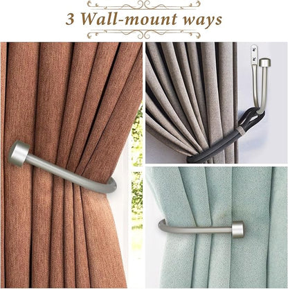 TONIAL Curtain Holdbacks, Decorative Curtain Tieback for Wall Antique Silver Window Drapery Hold Backs Large with Round Finials (1 Pair/2 Pack)