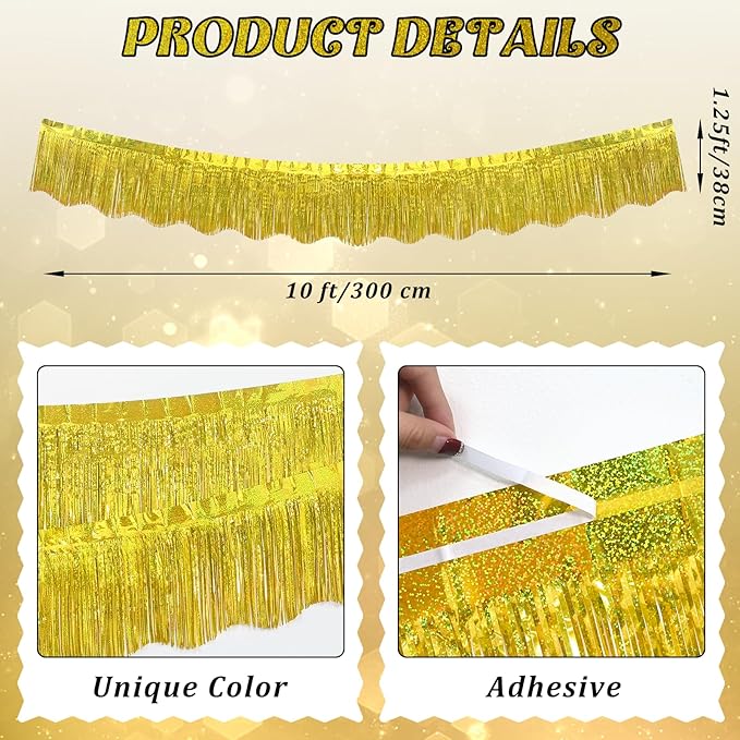 LOLStar 6 Pack Gold Foil Fringe Garland Christmas Party Decorations, 59Ft Tinsel Streamers Shiny Gold Wall Hanging Tinsel Fringe Banners for Wedding Birthday Anniversary New Year Party Decor