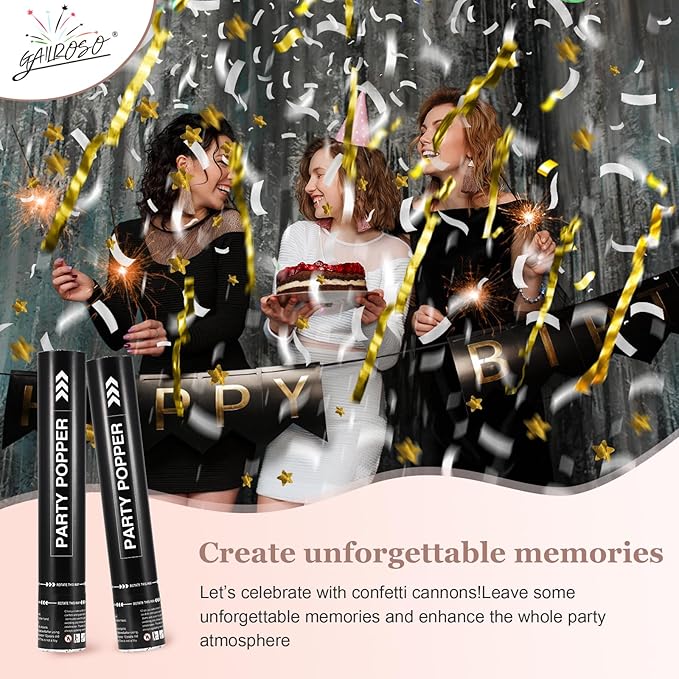 White Confetti Cannon,12Inch White Confetti Mix Gold confetti,5 Pack Confetti Poppers Air Powered For Wedding,Birthday,Celebrations and New Years Eve