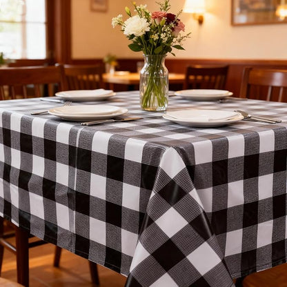 3 Packs Black and White Checkered Tablecloth 54x108 Inches Rectangle Gingham Tablecloth Disposable Plastic Waterproof Table Cover for Outdoor Picnic Kitchen and Birthday Party