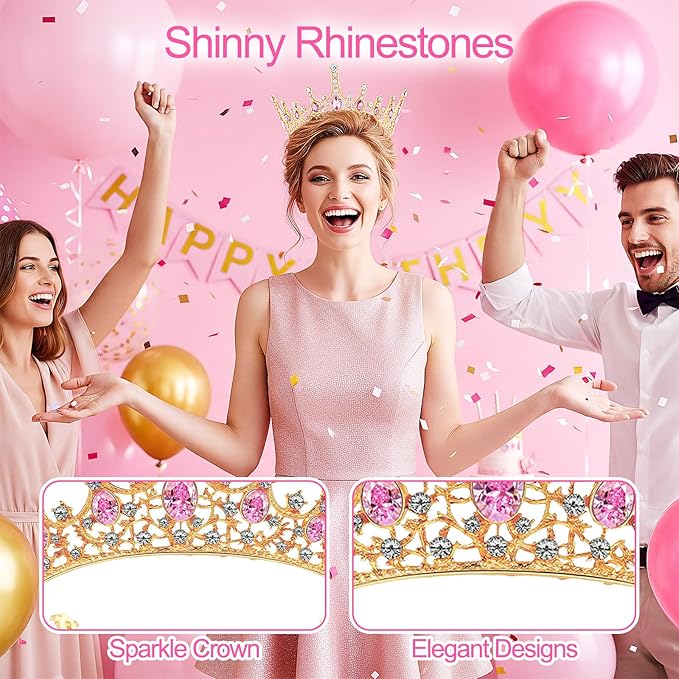 Grevosea Gold Queen Crown for Women, Rhinestone Birthday Crown Princess Tiara Wedding Headband for Bride Hair Accessories