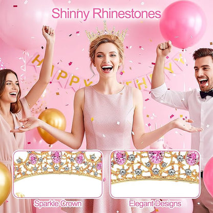 Grevosea Gold Queen Crown for Women, Rhinestone Birthday Crown Princess Tiara Wedding Headband for Bride Hair Accessories