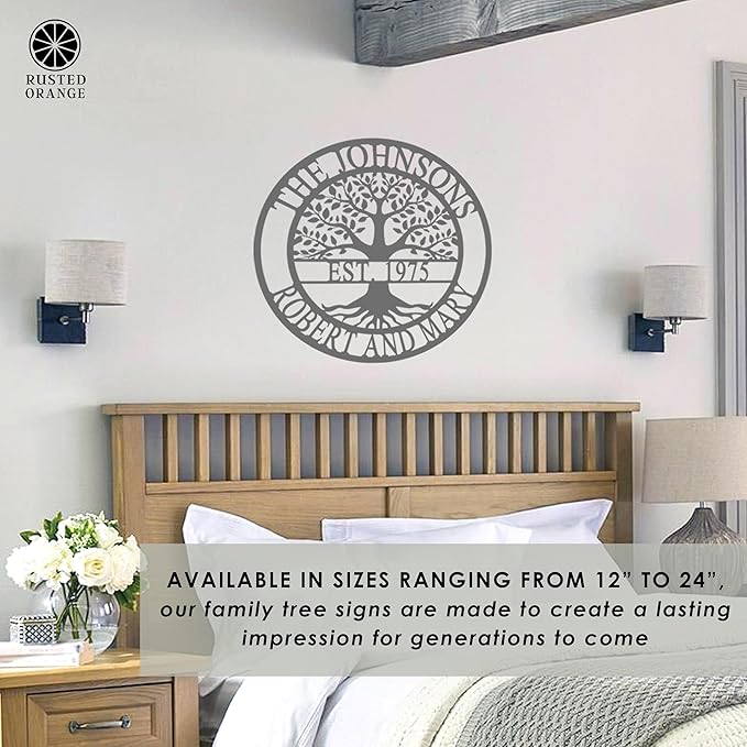 Established Family Tree Metal Sign – Custom Last Name Wall Decor for Home, Established Family Name Sign, Personalized Home Tree Wall Art (18")