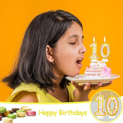 10th Birthday Candle for Cake, Colorful Macaron Numeral Candles for Boys/Girls, Birthday Party Cake Decorations, Golden Cake Topper for Birthday Party Supplies (Number 10)