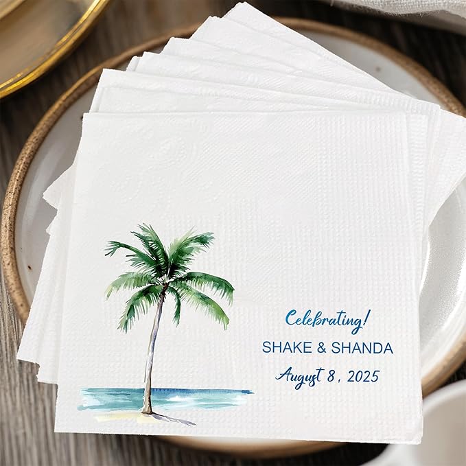 Luxury Custom Cocktail Napkins Wedding, Pack 50 100 150 500 Anniversary Party, Monogram Initials, Rehearsal Dinner Table Decor, Beverage & Luncheon, Saga Green, White Decor Style 4