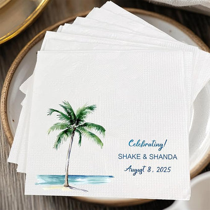 Luxury Custom Cocktail Napkins Wedding, Pack 50 100 150 500 Anniversary Party, Monogram Initials, Rehearsal Dinner Table Decor, Beverage & Luncheon, Saga Green, White Decor Style 4