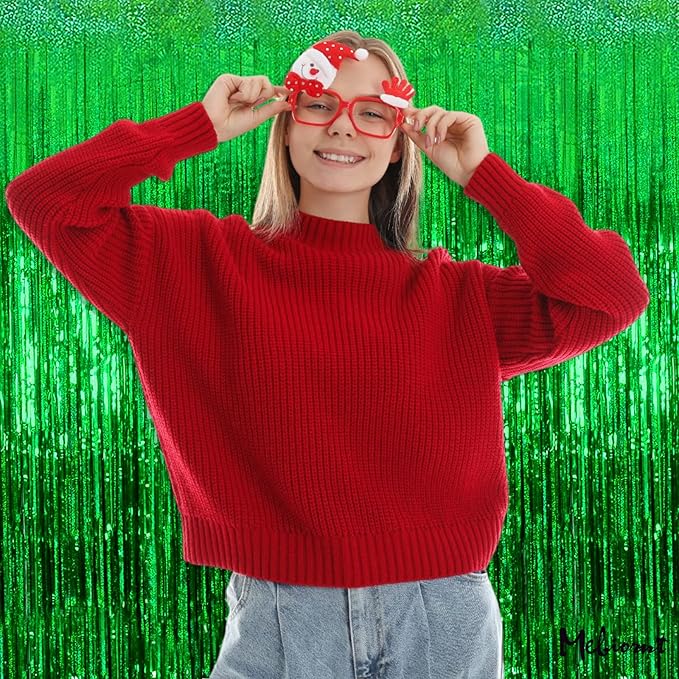 4 Pack Green Fringe Curtain Backdrop, 3.2Ft x 8.2Ft Sparkle Metallic Tinsel Foil Fringe Streamers Background for Photo Booth Birthday Wedding Baby Shower Party Thanksgiving Christmas Decorations