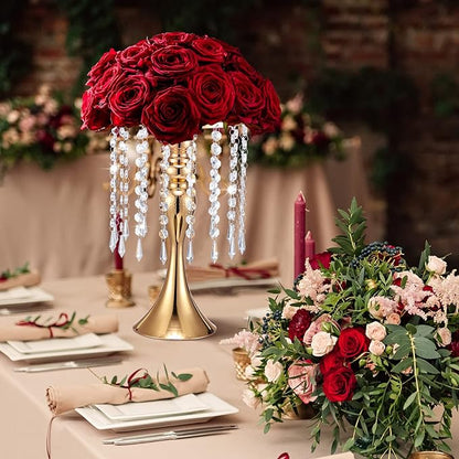 Unittype 12 Pcs Wedding Centerpieces for Tables 13 Inch Tall, Crystal Flower Stand Floral Vases for Tabletop Flower Arrangement Stand Valentines Gift Baptism Christmas Party Decor (Gold)