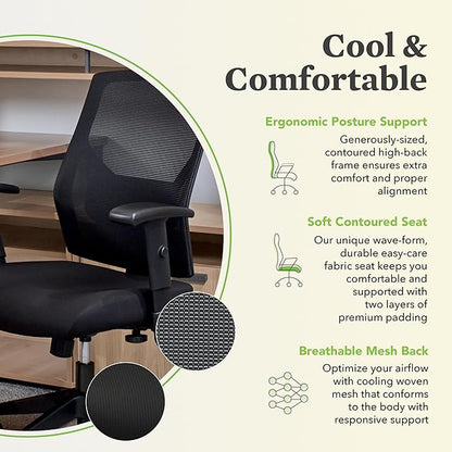 HON Crio Ergonomic Office Chair, High Back Task Chair with Adjustable Arms, Lumbar Support, 360 Swivel, Center-Tilt Recline, for Desks, Computers, Home Office, Black