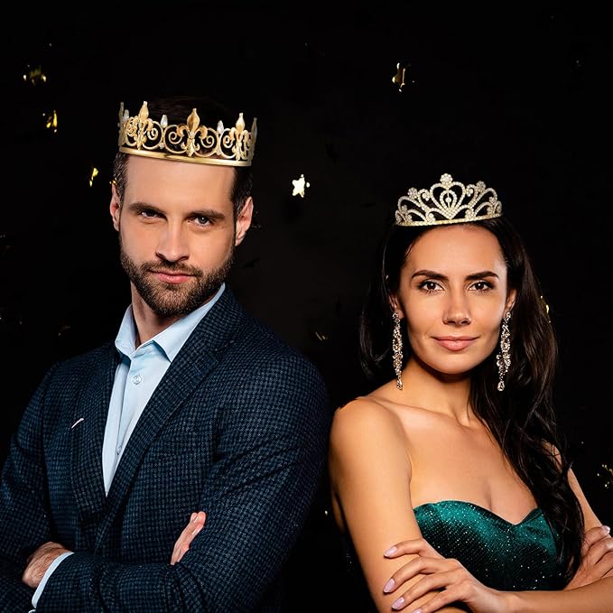 Henoyso 4 Pcs Prom King and Queen Crowns for Men Women Halloween Party King Queen Tiara Headband Homecoming Party Favor
