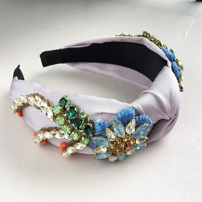 Yusier Baroque Rhinestone Crystal Hairband. Women's Hair Accessory. Satin Fabric. Exquisite Embroidery. Color: Lavender. Size: 1 Count(Pack of 1)