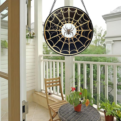 Stained Glass Window Hanging - Black Gold Spider Suncatcher for Door Terrace Garden Home Decor Halloween Sun Catcher Christmas Birthday Gifts for Lovers Women Men Dad Mom Nana 15 in