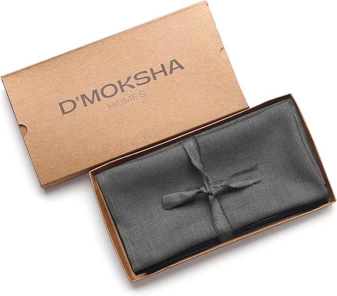 D'Moksha Homes Charcoal Grey Linen Napkins 18 x 18 Inch - 100% Pure Linen Cloth Washable Dinner Napkins Set of 4 for Winter, Christmas, Holiday