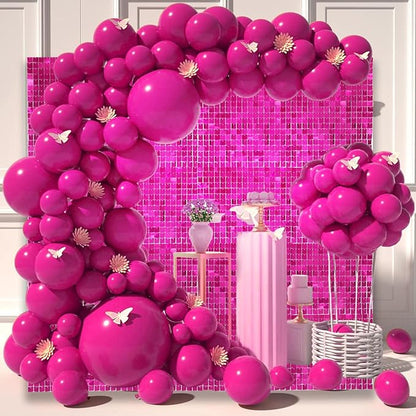 48 PCS Fuchsia Shimmer Wall Backdrop, Square Sequin Photo Backdrops Panel, Glitter Wall Background for Birthdays, Weddings, Christmas, Engagements, Disco Bachelorette Party Decoration (6FTx8FT)