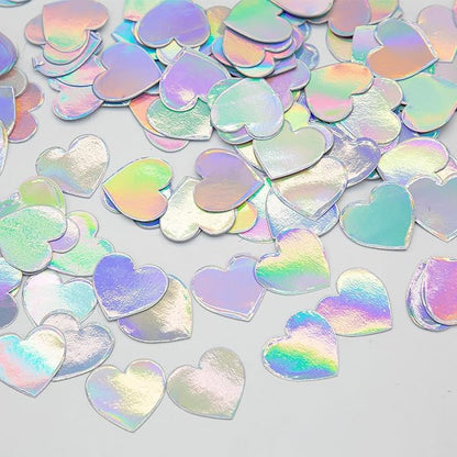 Paper Confetti Iridescent Party Decorations - 300Pcs Paper Heart Confetti Girl Birthday Decoration Baby Bridal Shower Wedding Engagement Bachelorette Mothers Valentines Galentines Day Decor
