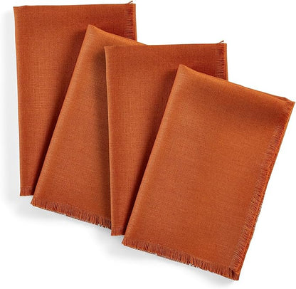 Solino Home Fringe Linen Napkins Set of 4-100% Pure Linen Cinnamon Dinner Napkins 20 x 20 Inch for Fall, Autumn - Handcrafted and Machine Washable
