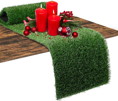XLX TURF Green Christmas Faux Grass Table Runner 12 x 144 Inch, Artificial Turf Table Top Centerpiece Football Golf Theme Decor Birthday Party, Wedding, Baby Shower