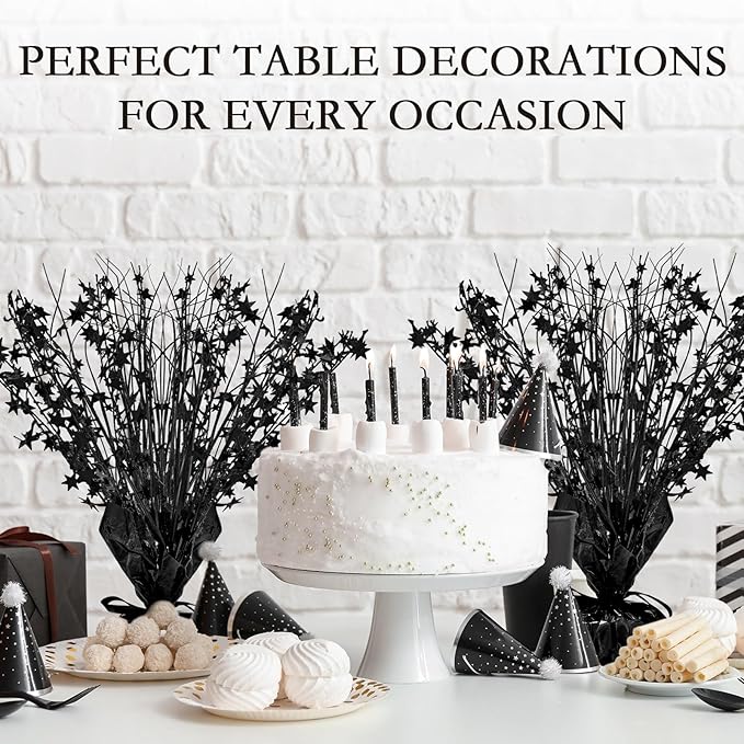 Crowye 18 Pcs Foil Spray Centerpiece Christmas Party Winter Star Table Decoration Burst Metallic Table Centerpieces for Birthday Party Season Holiday(Black)