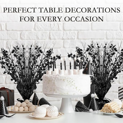 Crowye 18 Pcs Foil Spray Centerpiece Christmas Party Winter Star Table Decoration Burst Metallic Table Centerpieces for Birthday Party Season Holiday(Black)