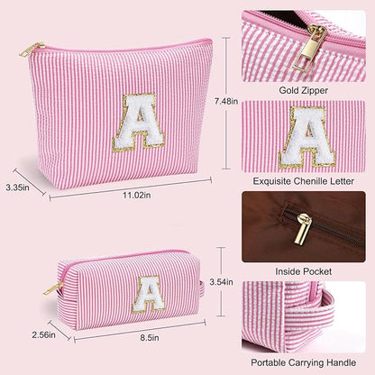 YOOLIFE Initial Makeup Bag for Girls, Travel Cosmetic Bag with Small Makeup Brush Bag Cute Makeup Bag Toiletry Travel Bag Personalized Wife Friend Gifts Makeup Birthday Gifts for Women Her Pink R