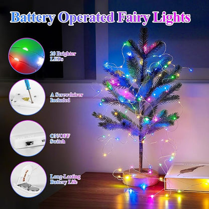Lakumu 12 Pack Fairy Lights Battery Operated String Lights -7FT 20LED Fairy Lights Silver Wire Firefly Starry Moon Lights for DIY Christmas Decorations Party Wedding Centerpiece Table Decor Multicolor