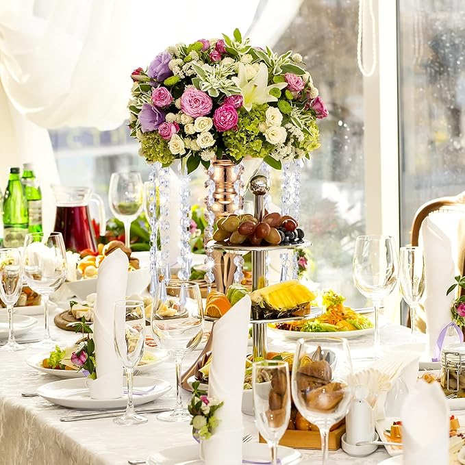 Unittype 4 Pcs Wedding Centerpieces for Tables 13 Inch Tall, Crystal Flower Stand Floral Vases for Tabletop Flower Arrangement Stand Valentines Gift Baptism Christmas Party Decor (Gold)
