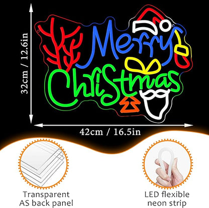 LISIGNVE Merry Christmas Neon Sign with Santa Hat Dimmable USB Powered Led Christmas Tree Stocking Light UP Sign for Home Bar Window New Year Party(16.5 * 12.4 In)