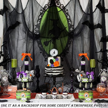 ZeeDix Halloween Black Creepy Cloth 85 x 600in Giant Home Deco Spooky Scary Gauze Cloth for Halloween Party Supplies Haunted Houses Outdoor Yard Wall Doorways Decoration