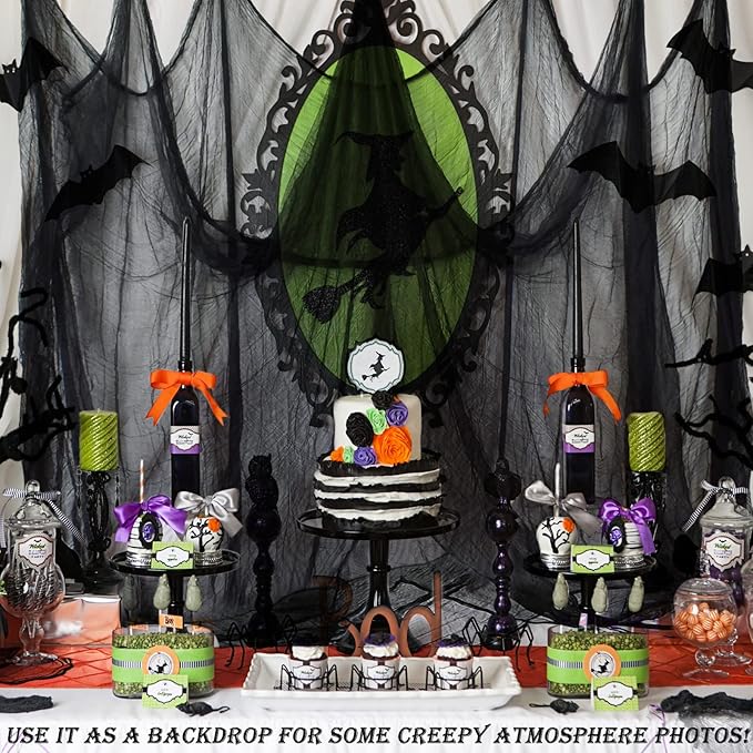 ZeeDix Halloween Black Creepy Cloth 85in x 100ft Giant Cloth Home Deco Spooky Scary Gauze for Party Supplies Haunted Houses Outdoor Yard Wall Doorways Decoration