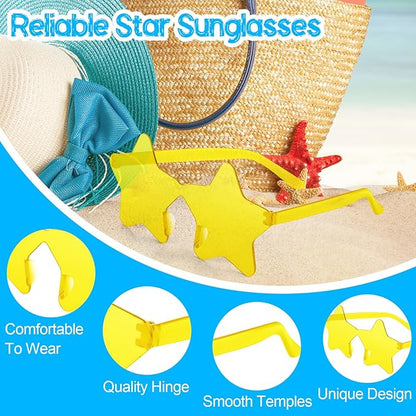 PLULON 15 Pairs Star Sunglasses Rimless Star Shape Sunglasses, Star Glasses Bulk Bachelorette Party Favors for Birthday Beach Kids Adult - Light Yellow