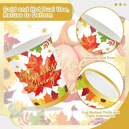 123PCS Thanksgiving Party Supplies for Fall Pumpkin Themeds Party Decorations Autumn Harvest Tableware Set for Kids Childs Leaves Dessert Plates Napkins Cups with Tablecloth and Banner for 20 Guests