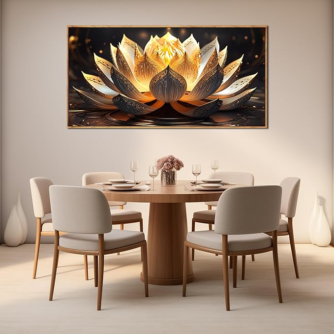 Lotus Flower Wall Art for Bedroom Women Yellow and Brown Wall Decor for Dining Room Large Living Room Wall Art with Wooden Frame 29 x 58 Inch