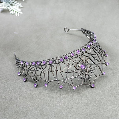Gothic Black Spider Web Crown for Women Dark Queen Crystal Tiara Metal Headpiece Vampire Cosplay Masquerade Party Prom Night Witch Sorceress Costume Accessory
