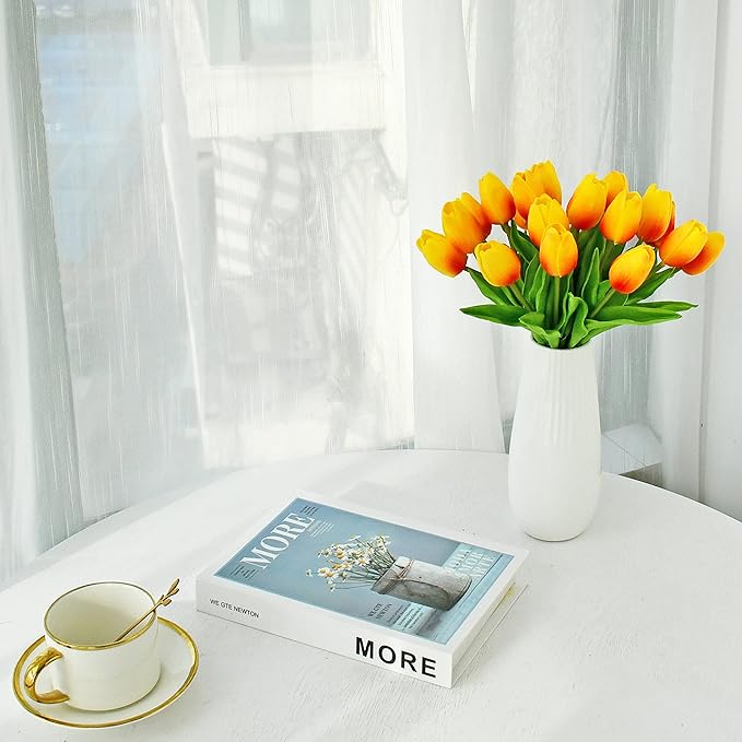 ONLY ART Artificial Sunset Tulips 20 Pcs – 13.5 Inch PU Faux Flowers with Bendable Stems for Home Décor, Wedding Centerpieces, DIY Floral Arrangements, Table Decorations