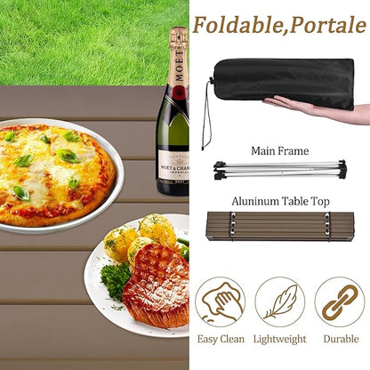 Grope Small Folding Camping Table with Aluminum Table Top, Beach Table for Sand with Carrying Bag,Prefect for Outdoor, Picnic, BBQ, Cooking, Festival (Coffee-M)