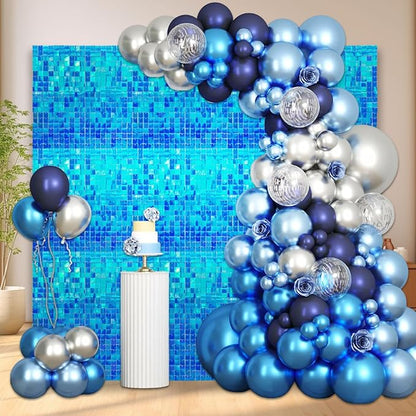 48 PCS Colorful Sky Blue Shimmer Wall Backdrop, Square Sequin Photo Backdrops Panel, Glitter Wall Background for Birthdays, Weddings, Engagements, Disco Bachelorette Party Decoration (6x8FT)