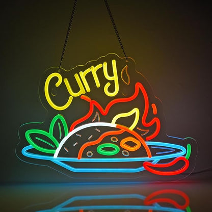 Curry Neon Sign, Neon Lights Hanging Wall Art Decoration for Restaturant Shop Store Bar Market Party Celebration Home Decor, USB Powered Ultra Bright Dimmable,16.14×11.42inches